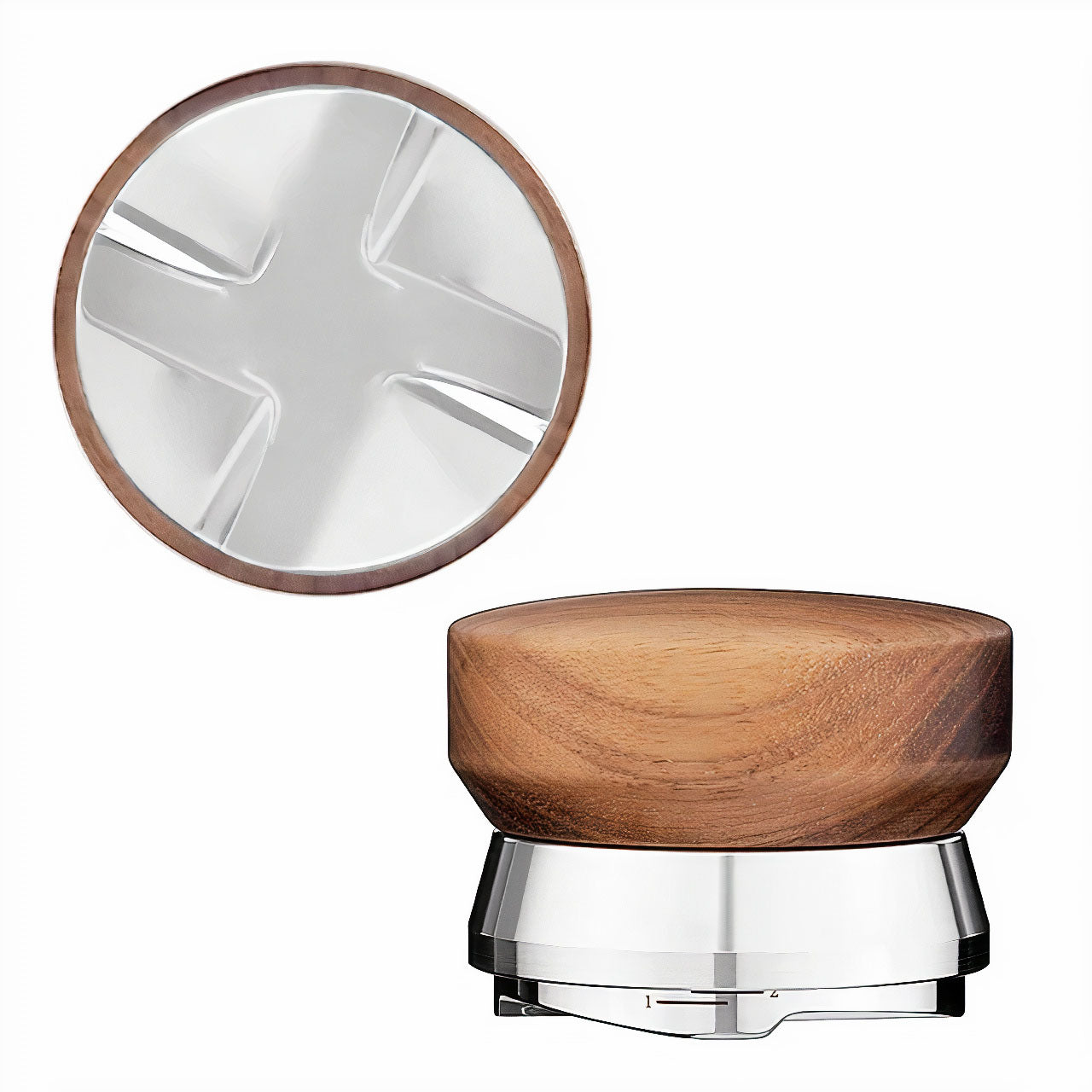 Adjustable Depth Espresso Distributor with Walnut Handle