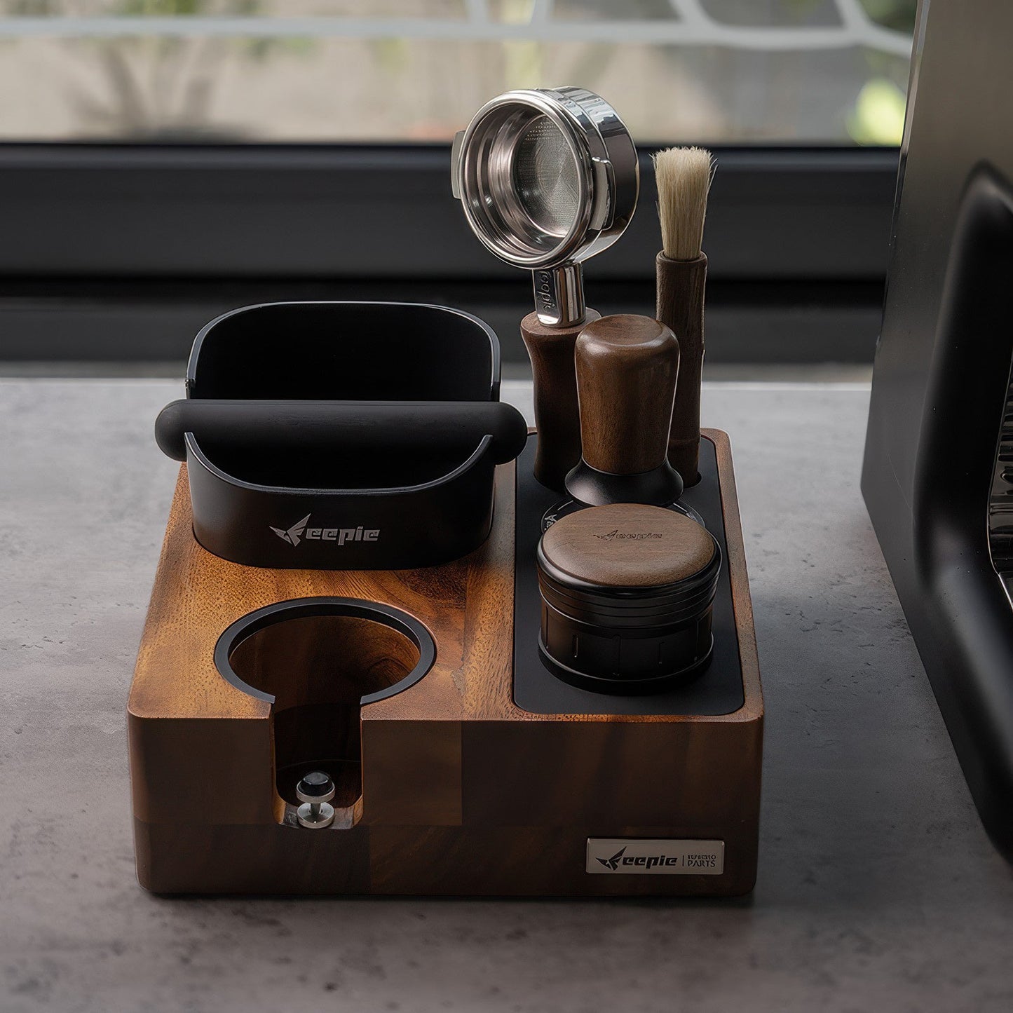 Barista Tamping Station with Knock Box Storage
